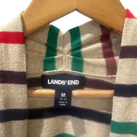 Lands End Cardigan Women M Beige Striped Rainbow Cozy Open Tunic Cardigan - Picture 3 of 6